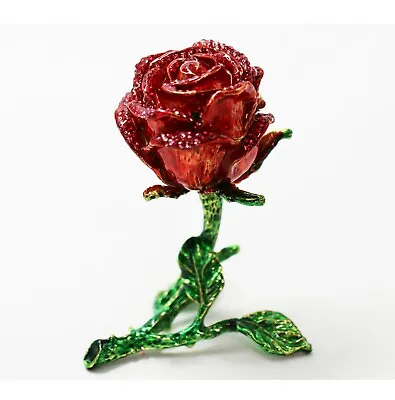 $16.99 • Buy Bejeweled Enameled Floral Trinket Box/Figurine With Rhinestones-Red Rose