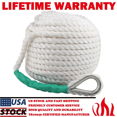 $46.59 • Buy 1/2inch 200FT Twisted 3 Strand Nylon Anchor Rope Braided Boat Line W/ Thimble