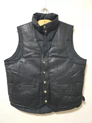 80s Vintage Schott The Finest Insulation Goose Down Nylon Leather Vest Jacket L • $49.99