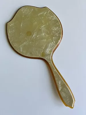 Antique Lavictoire Celluloid Bakelite Vintage Vanity Hand Mirror Butterscotch • $12.99