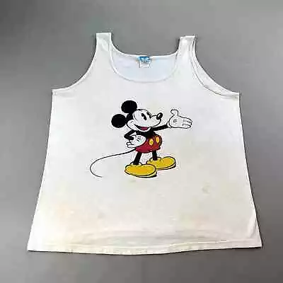 Vintage Mickey Mouse Tank Top Shirt Adult Medium White Disney Cartoon USA 80s • $9