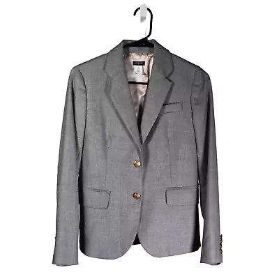 J. Crew Womens Blazer Gray Wool Two Gold Button Stretch Lined Work Suit Jacket 0 • $49.99