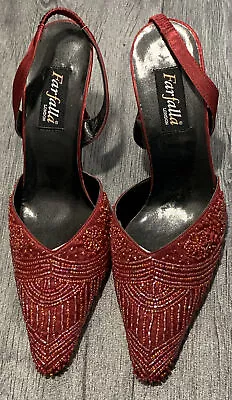 Farfalla Size 3 Red Sequin Embellished Red Sandals Wedding Party Evening Shoes • £4.50