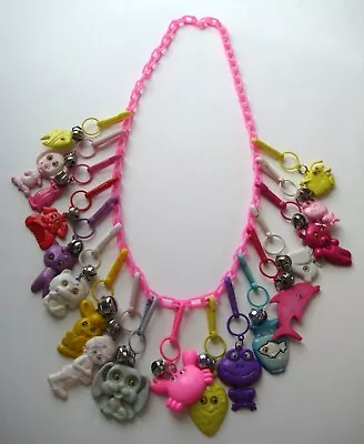 RETRO 1980's Plastic Bell Clip On Vintage 80's CHARM NECKLACE All Googly Eyes #1 • $78