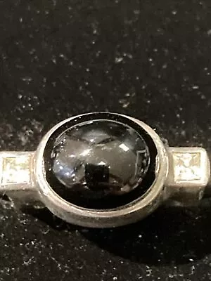 Judith Ripka Black Onxy Cabochon Sterling Silver 925 & CZ Ring RARE - Size 6 • $1.25