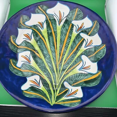 Cobalt Blue Calla Lily Platter 14.5”Pottery Mexican Folk Art VTG • $20