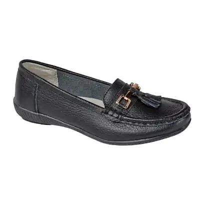 Ladies Penny Loafer Womens Leather Slip On Tassel Casual Women Work Office Shoes • £22.95