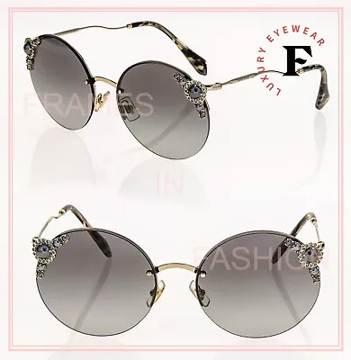 MIU MIU Gold Crystal Pearl Gray Maniere 52T Round Rimless Mu52Ts Sunglasses • $331.20