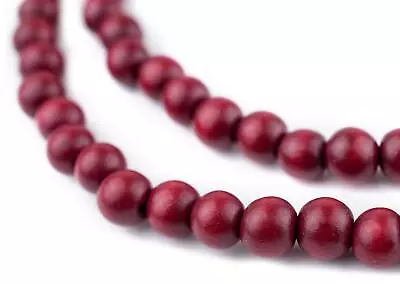 Red Round Natural Wood Beads 8mm Large Hole 16 Inch Strand • $1.99