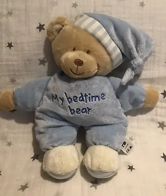 Mothercare My Bedtime Bear Teddy Blue Striped Hat & Feet Soft Toy Comforter • £24.99