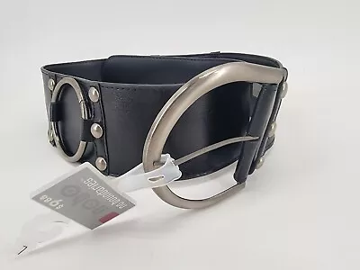 Womens No Boundaries Black Thick Waist Belt Size L Silver Color Ring • $12.50