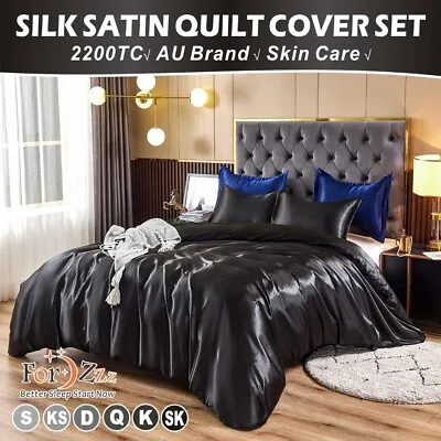 $38.99 • Buy 2200TC Silk Satin 3 Pieces Quilt/Duvet Cover Set Single Double Queen King Bed
