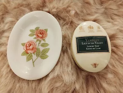 Yardley Oval China Rose Soap Dish + Yardley Lily Of The Valley Perfumed Soap New • £6