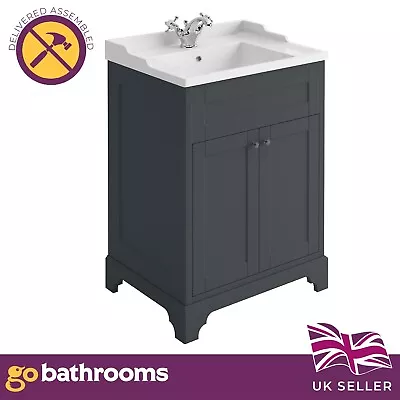 600mm Traditional Grey Bathroom Vanity Unit & Ceramic Hand Wash Sink 2 Door Unit • £359