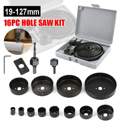 16X Hole Saw Set 19-127mm Circular Round Drill Cutting Sawing Metal Wood Plastic • £10.99