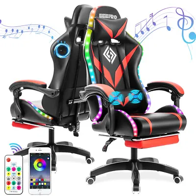 Hoffree Bluetooth Speaker Gaming Chair Massage Office Chair With RGB LED Light • $199.99