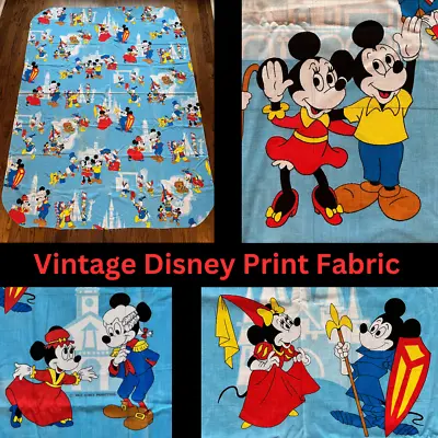 Vintage Disney Fabric Jumbo Mickey & Minnie Mouse Approx 70x80 Project Quilt  • $12