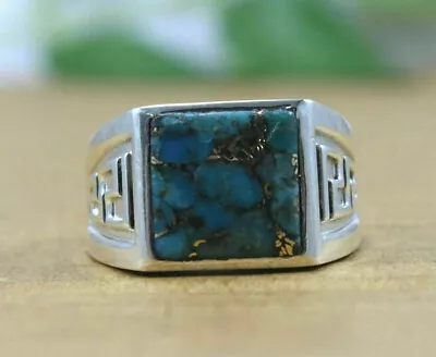 Solid 925 Sterling Silver Blue Turquoise Gemstone Handmade Men's Ring Size W-14 • $40.99