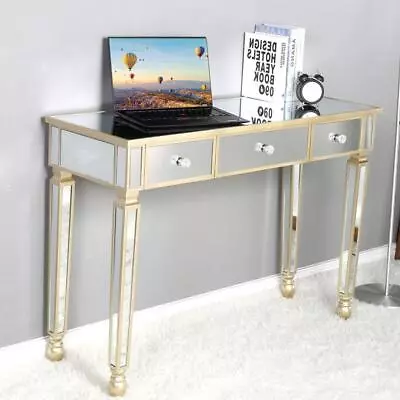 3-Drawer Mirrored Vanity Makeup Table - Mirrored Console Desk Vanity Furniture • $150.99