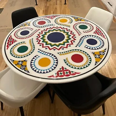 White Marble Round Multi Mosaic Inlay Arts Coffee Table Living Home Top Decors • $1499