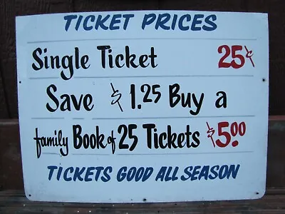 TICKET PRICES Vintage Amusement Park Boardwalk Rides Carnival Fair Ad Sign • $395