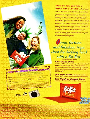 Kit Kat Candy Bar 1997 Vintage Print Ad Take A Break 2 Girls And Guy Enjoying • $9.97