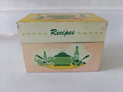 Vintage 1950s Metal Recipe Box Pink Yellow & Green Tin Ohio Art Co. • $9.99