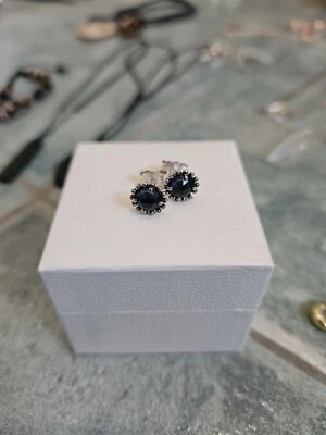 $60 • Buy Authentic Pandora Silver Midnight Star Stud Earrings Blue CZ Crystal 290561