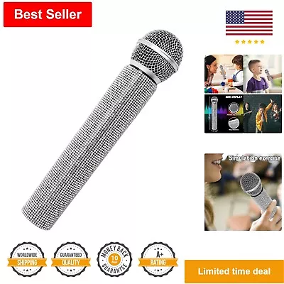 Sparkly Microphone Prop - Glitter Silver Rhinestone Stage Party Accessory • $27.99