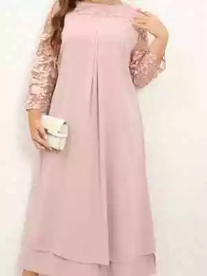 Womens Elegant Dusty Pink Long Dress With Embroided Mesh Sleeves • $4.99