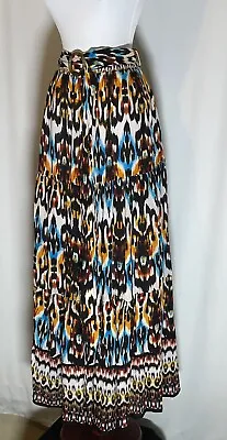 New York & Company Multicolored Ikat-Print Belted Maxi Skirt Size SM 100 Rayon • $15.99