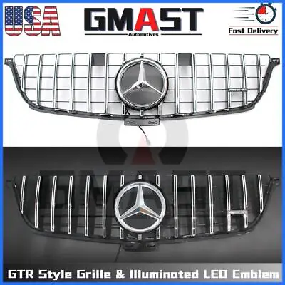 Chrome GTR Grille W/LED Mirror Emblem For Benz ML-Class W166 2012-15 ML350 ML550 • $149