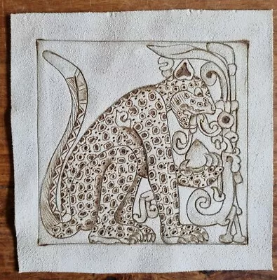 £47.99 • Buy Mayan Jaguar God Leather Carving Drawing Mexico Handmade
