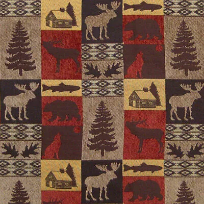 12x12 Swatch UPHOLSTERY FABRICS MOUNTAIN LODGE CABIN RUSTIC BEAR TAPESTRY SAMPLE • $5.95