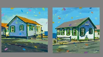 “Flower Cottages” 2 Paintings 6”x6”Acrylic On Board Plein Air Cape Cod • $225