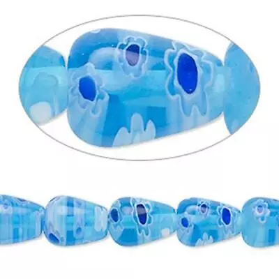 6816 Glass Teardrop Millefiori Beads Blue 10mm 15 Inch *UK EBAY SHOP* • £5.50