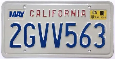 Vintage California 1988 License Plate 2GVV563 Natural 1st Issue Year Very Good • $19.95