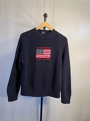Vintage Polo Jeans American Flag Sweater Tagged XL Fits Medium 21x25 • $40