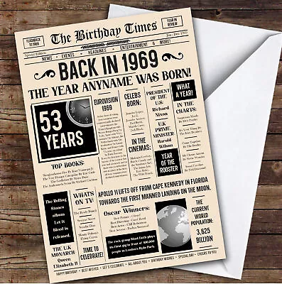 1969 Newspaper Any Age Any Year You Were Born Facts Personalised Birthday Card • £6.59