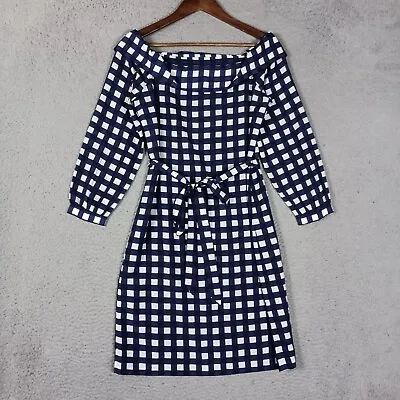 Banana Republic Dress Women XS Navy Gingham Off Shoulder 3/4 Sleeves Lightweight • $19.99