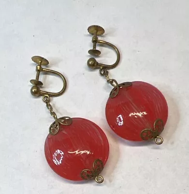 Vintage Italian Glass Screw Back Earrings Signed Made In Italy • $10