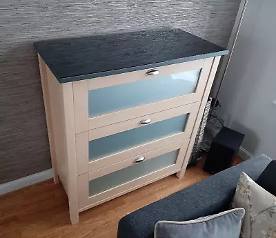 Sideboard / 3 Door Chest Unit - (UNIQUE Solid Heavy Duty Unit) With Glass Top • £65
