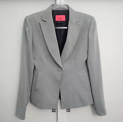 Saba Pink Label Grey Blazer Jacket Collared Long Sleeve Padded Shoulders-Size 8 • $35.99