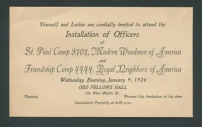 Vtg Invitation Modern Woodmen & Royal Neighbors Of America Officer Install… 1924 • $19.90