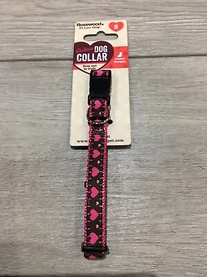 Rosewood Dog Collar Pink Heart Wag N Walk Fashion Durable Nylon Puppy Adjustable • £4.48