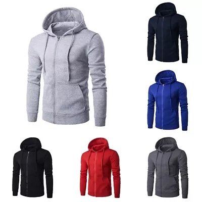 Hoodies Male Sweatshirt Solid Color Sports Tops Athletic Zip Up Autumn • £22.45