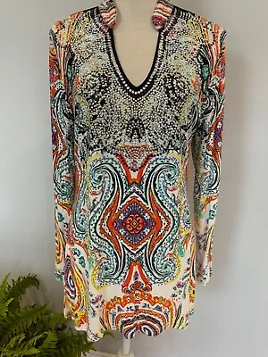 V CRISTINA Womens Size Large Multicolor Long Sleeve Embellished Tunic Top NEW • $8.60