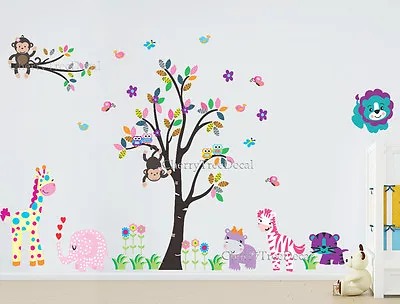 £10.98 • Buy Jungle Tree Safari Animals Wall Stickers Art Decal Children Kids Nursery Decor
