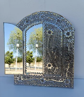 21  PUNCHED TIN MIRROR Arched Mirror Mexican Folk Art • $129