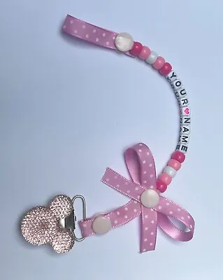 Personalised Dummy Clip Clips Chain Strap Boys Girls Any Name PLASTIC OR METAL • £4